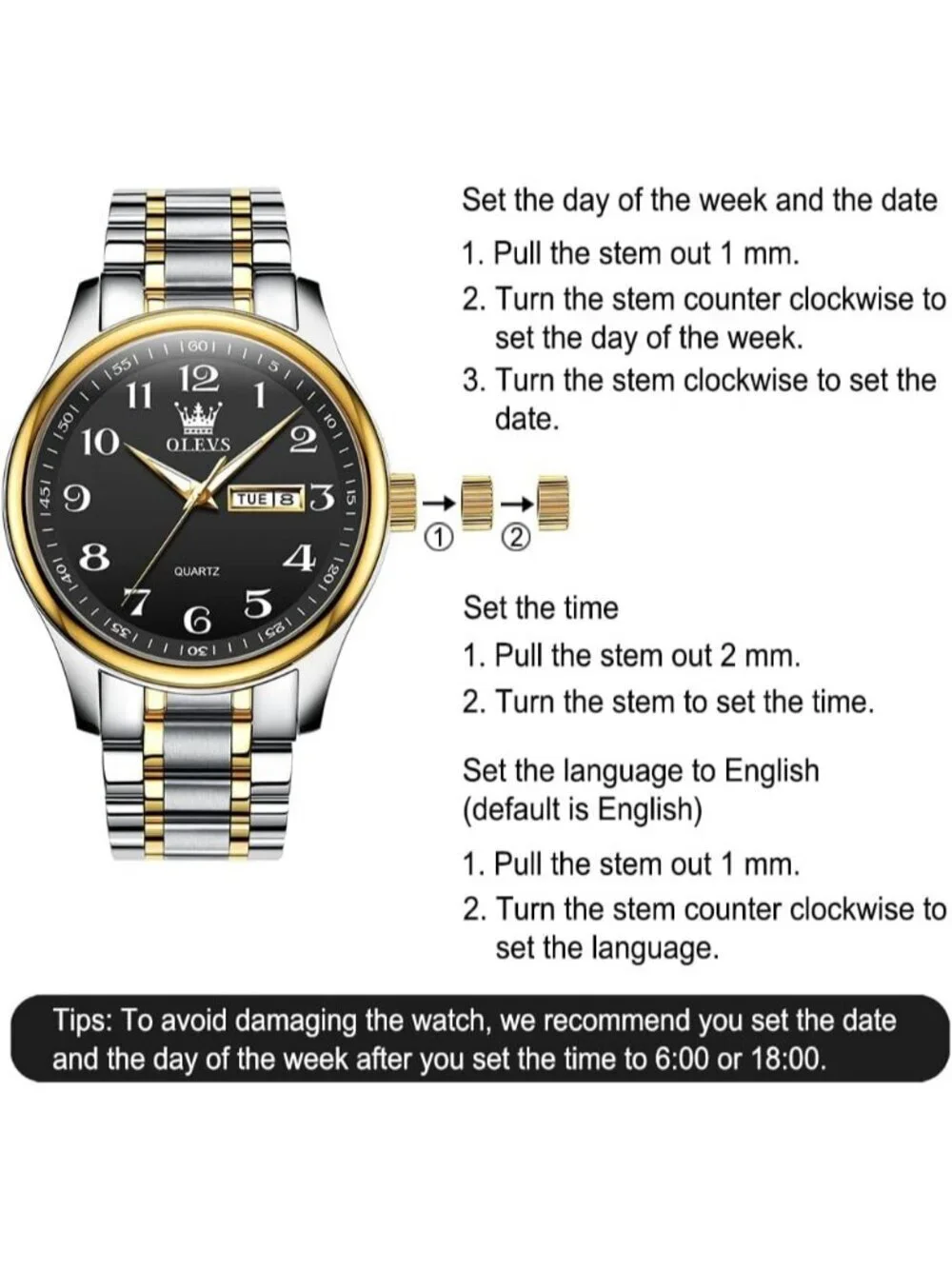 Men's Silver Black Stainless Steel Analog Quartz Classic Waterproof Round Watch